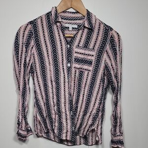 Foxcroft Navy and Coral Patterned Blouse